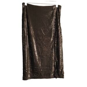 Time And Tru Sequin Skirt Womens S Midi Length Black Side Slit Whimsigoth Fairy‎